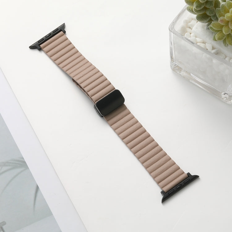 For Apple Watch Series 8 45mm Water Ripple Magnetic Folding Buckle Watch Band, Style: Bold Version(Khaki) - Watch Bands by buy2fix | Online Shopping UK | buy2fix