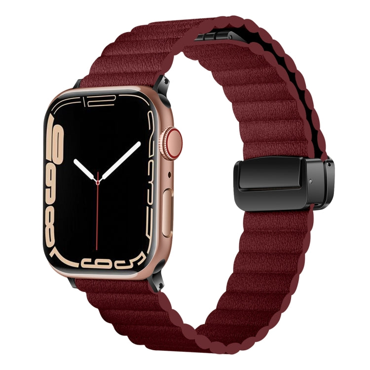 For Apple Watch SE 44mm Water Ripple Magnetic Folding Buckle Watch Band, Style: Bold Version(Wine Red) - Watch Bands by buy2fix | Online Shopping UK | buy2fix