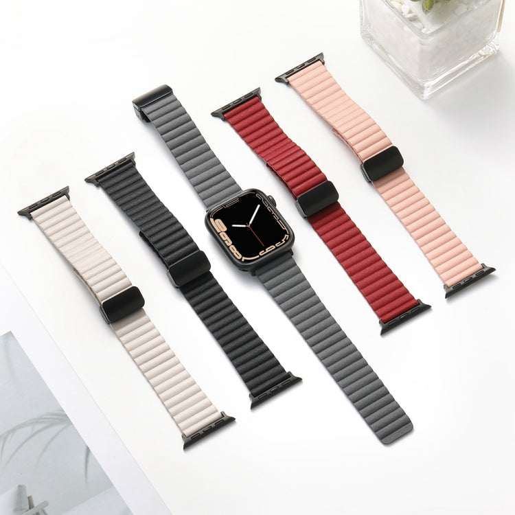 For Apple Watch 42mm Water Ripple Magnetic Folding Buckle Watch Band, Style: Bold Version(Wine Red) - Watch Bands by buy2fix | Online Shopping UK | buy2fix