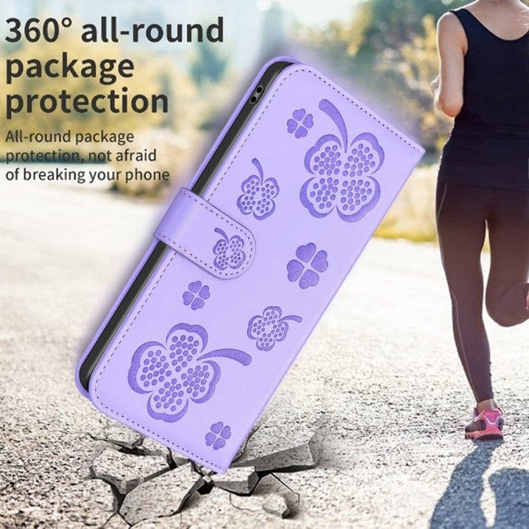 For Xiaomi Redmi Note 13 Pro 4G Global Four-leaf Embossed Leather Phone Case(Purple) - Note 13 Pro Cases by buy2fix | Online Shopping UK | buy2fix