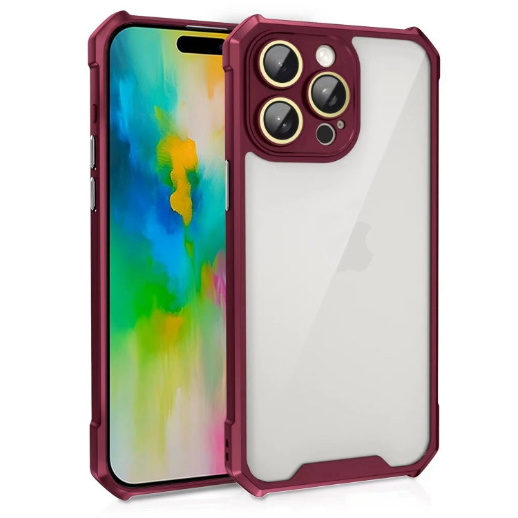 For iPhone 16 Pro Shockproof Acrylic Phone Case with Lens Glass Film(Wine Red) - iPhone 16 Pro Cases by buy2fix | Online Shopping UK | buy2fix