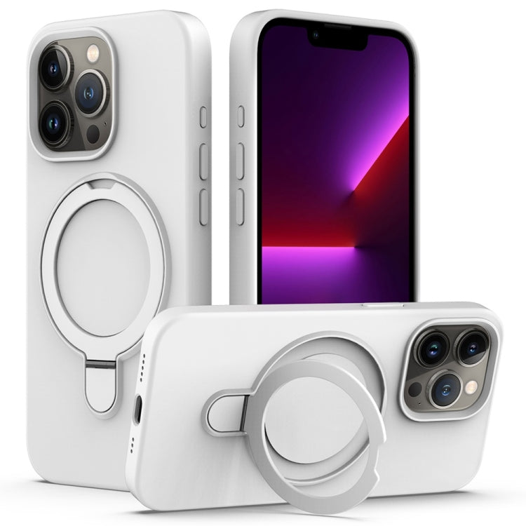 For iPhone 16 Pro Liquid Silicone MagSafe Magnetic Phone Case with Ring Holder(White) - iPhone 16 Pro Cases by buy2fix | Online Shopping UK | buy2fix