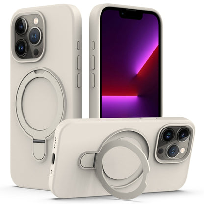 For iPhone 16 Pro Liquid Silicone MagSafe Magnetic Phone Case with Ring Holder(Antique White) - iPhone 16 Pro Cases by buy2fix | Online Shopping UK | buy2fix