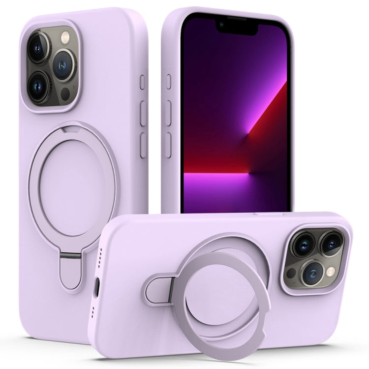 For iPhone 16 Pro Liquid Silicone MagSafe Magnetic Phone Case with Ring Holder(Lilac Purple) - iPhone 16 Pro Cases by buy2fix | Online Shopping UK | buy2fix