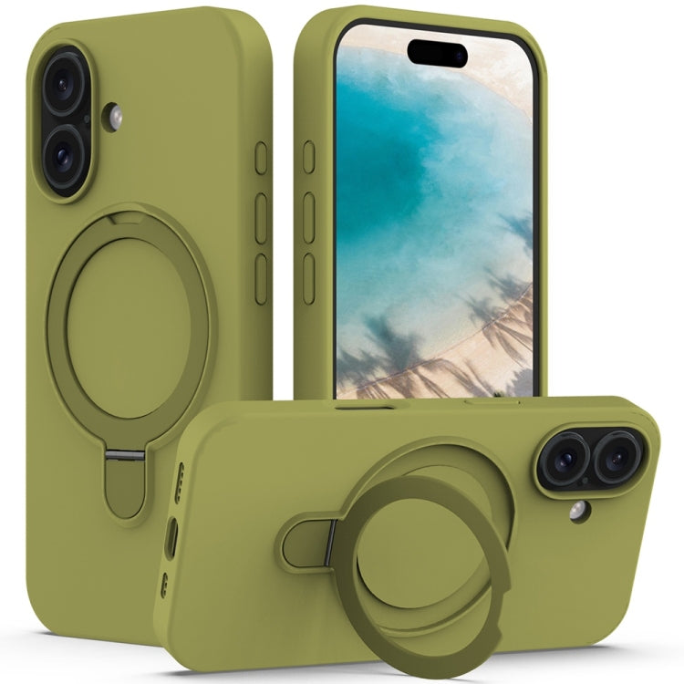 For iPhone 16 Liquid Silicone MagSafe Magnetic Phone Case with Ring Holder(Willow Green) - iPhone 16 Cases by buy2fix | Online Shopping UK | buy2fix