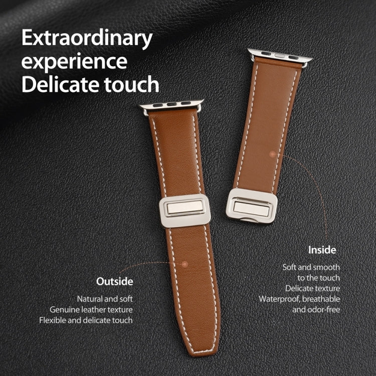 For Apple Watch Series 9 41mm DUX DUCIS YA Series Magnetic Buckle Genuine Leather Watch Band(Brown) - Watch Bands by DUX DUCIS | Online Shopping UK | buy2fix