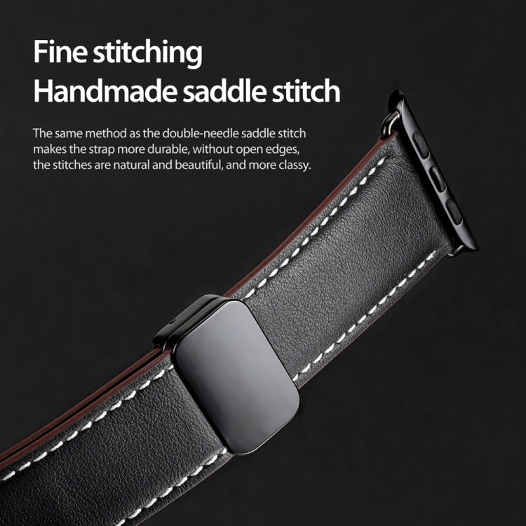 For Apple Watch Series 7 41mm DUX DUCIS YA Series Magnetic Buckle Genuine Leather Watch Band(Black) - Watch Bands by DUX DUCIS | Online Shopping UK | buy2fix