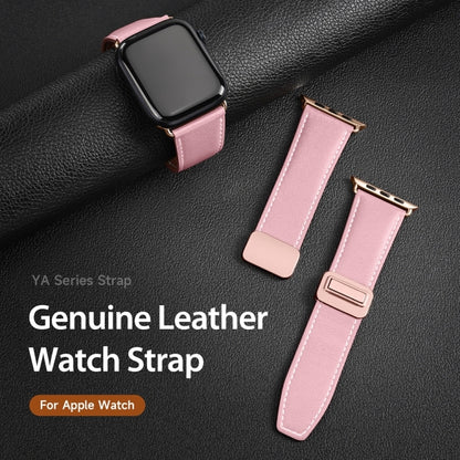 For Apple Watch SE 44mm DUX DUCIS YA Series Magnetic Buckle Genuine Leather Watch Band(Pink) - Watch Bands by DUX DUCIS | Online Shopping UK | buy2fix