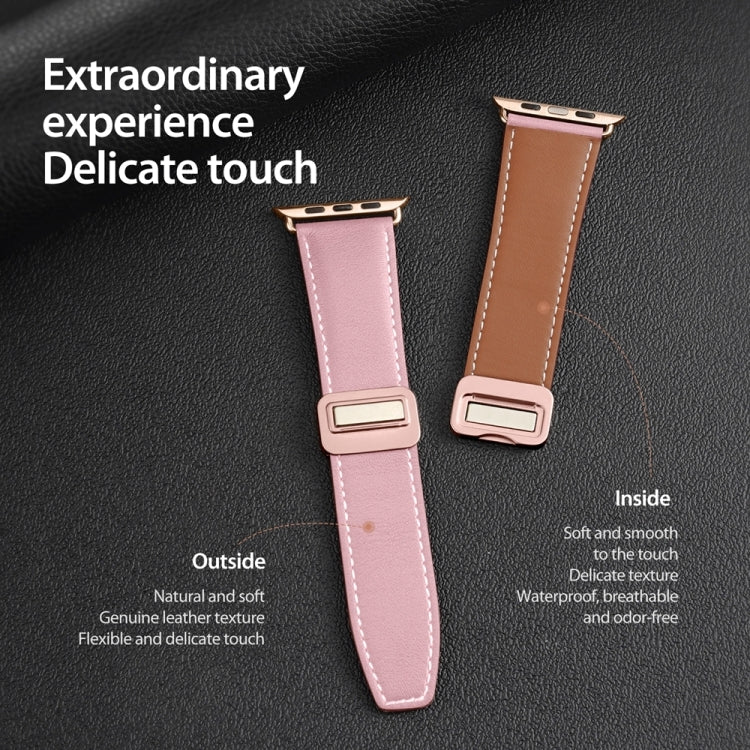 For Apple Watch Series 6 44mm DUX DUCIS YA Series Magnetic Buckle Genuine Leather Watch Band(Pink) - Watch Bands by DUX DUCIS | Online Shopping UK | buy2fix