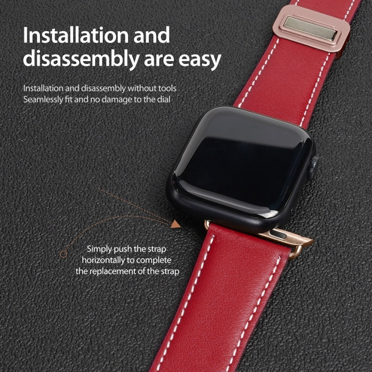 For Apple Watch 42mm DUX DUCIS YA Series Magnetic Buckle Genuine Leather Watch Band(Red) - Watch Bands by DUX DUCIS | Online Shopping UK | buy2fix