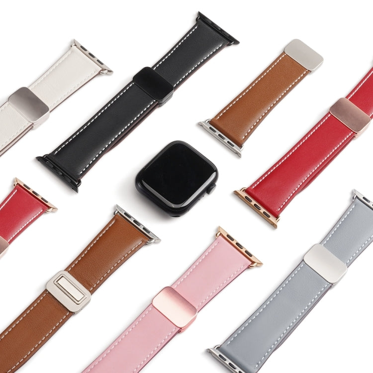 For Apple Watch Series 9 41mm DUX DUCIS YA Series Magnetic Buckle Genuine Leather Watch Band(Brown) - Watch Bands by DUX DUCIS | Online Shopping UK | buy2fix