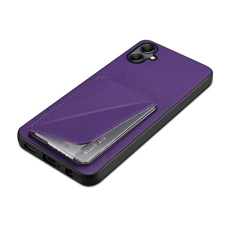 For Samsung Galaxy A24 Denior Imitation Calf Leather Back Phone Case with Holder(Purple) - Galaxy Phone Cases by Denior | Online Shopping UK | buy2fix