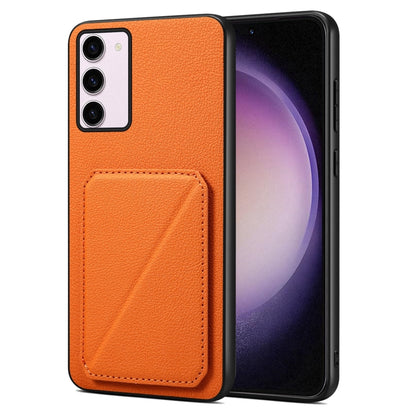 For Samsung Galaxy S23 5G Denior Imitation Calf Leather Back Phone Case with Holder(Orange) - Galaxy S23 5G Cases by Denior | Online Shopping UK | buy2fix