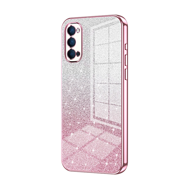 For OPPO Reno4 Gradient Glitter Powder Electroplated Phone Case(Pink) - OPPO Cases by buy2fix | Online Shopping UK | buy2fix