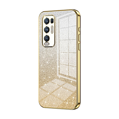 For OPPO Reno5 Pro+ Gradient Glitter Powder Electroplated Phone Case(Gold) - OPPO Cases by buy2fix | Online Shopping UK | buy2fix