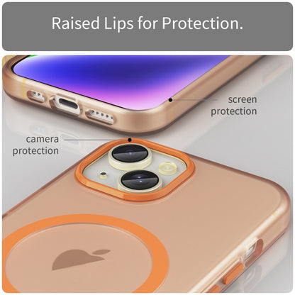 For iPhone 14 Plus MagSafe Frosted Translucent TPU + PC Full Coverage Phone Case(Orange) - iPhone 14 Plus Cases by buy2fix | Online Shopping UK | buy2fix