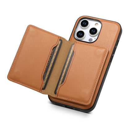 For iPhone 14 Denior Cowhide Texture Leather MagSafe Detachable Wallet Phone Case(Khaki) - iPhone 14 Cases by Denior | Online Shopping UK | buy2fix