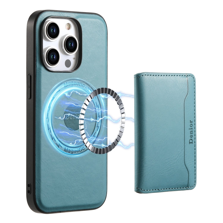 For iPhone 14 Pro Denior Cowhide Texture Leather MagSafe Detachable Wallet Phone Case(Blue) - iPhone 14 Pro Cases by Denior | Online Shopping UK | buy2fix