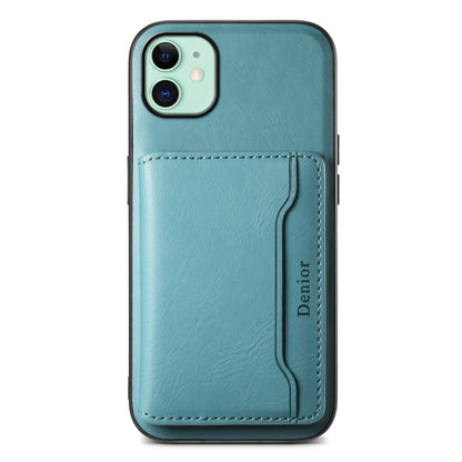 For iPhone 11 Denior Cowhide Texture Leather MagSafe Detachable Wallet Phone Case(Blue) - iPhone 11 Cases by Denior | Online Shopping UK | buy2fix