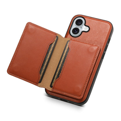 For iPhone 16 Denior Cowhide Texture Leather MagSafe Detachable Wallet Phone Case(Brown) - iPhone 16 Cases by Denior | Online Shopping UK | buy2fix