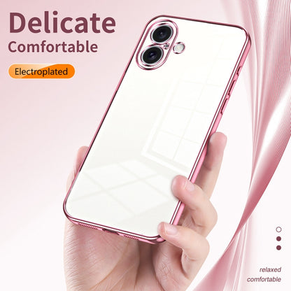 For iPhone 16 Transparent Plating Fine Hole Phone Case(Pink) - iPhone 16 Cases by buy2fix | Online Shopping UK | buy2fix