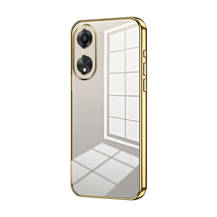 For OPPO A58 5G / A58x 5G Transparent Plating Fine Hole Phone Case(Gold) - OPPO Cases by buy2fix | Online Shopping UK | buy2fix