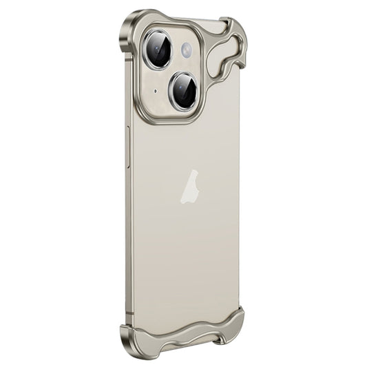 For iPhone 15 Plus Frameless Metal Corner Pad Phone Case with Lens Film(Grey) - iPhone 15 Plus Cases by buy2fix | Online Shopping UK | buy2fix