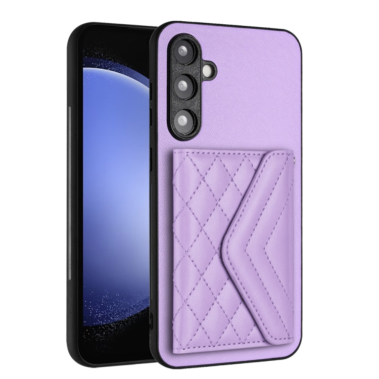 For Samsung Galaxy S23 FE 5G Rhombic Texture Card Bag RFID Phone Case with Long Lanyard(Light Purple) - Galaxy S23 FE 5G Cases by buy2fix | Online Shopping UK | buy2fix