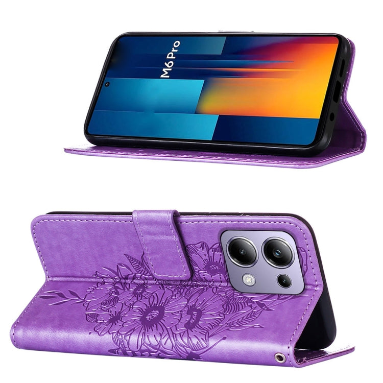 For Xiaomi Redmi Note 13 Pro 4G Global Embossed Butterfly Leather Phone Case(Purple) - Note 13 Pro Cases by buy2fix | Online Shopping UK | buy2fix