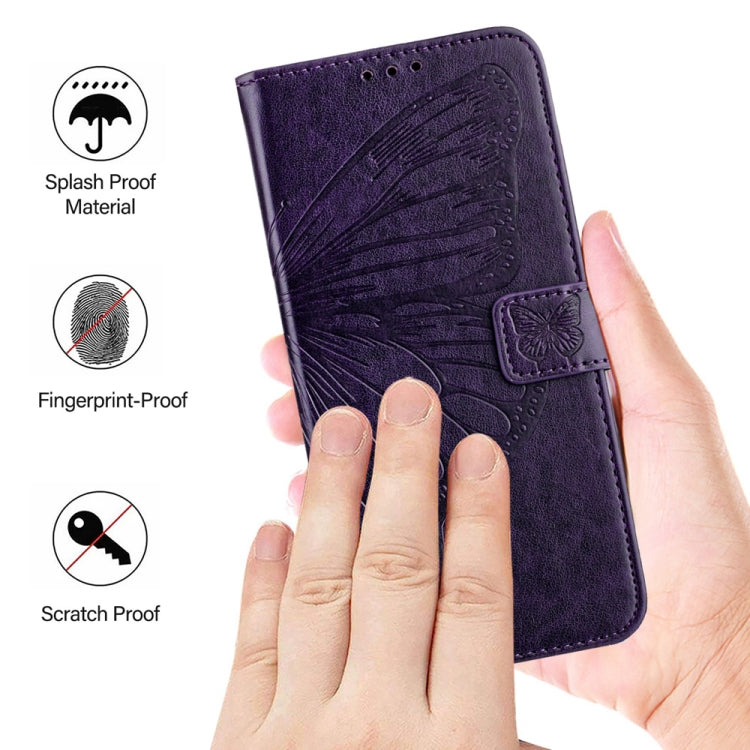 For Xiaomi 14 5G Global Embossed Butterfly Leather Phone Case(Dark Purple) - 14 Cases by buy2fix | Online Shopping UK | buy2fix