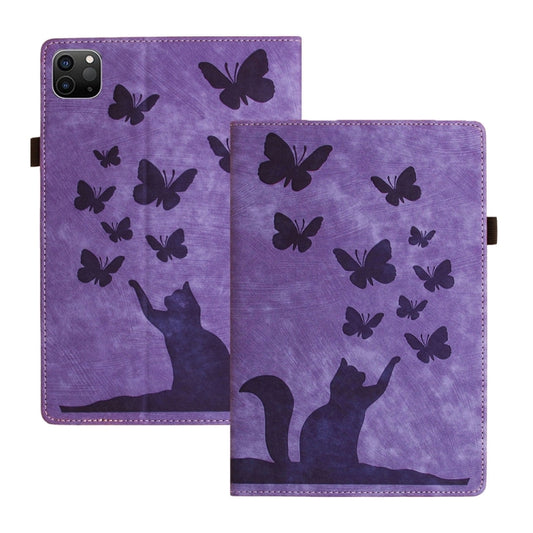 For iPad Pro 12.9 2022 / Air 13 2024 Butterfly Cat Embossing Leather Tablet Case(Purple) - iPad Pro 12.9 (2022/2021) Cases by buy2fix | Online Shopping UK | buy2fix