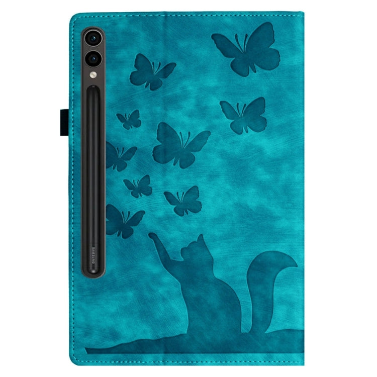 For Samsung Galaxy Tab S9 FE+ / S9+ / S8+ Butterfly Cat Embossing Leather Tablet Case(Sky Blue) - Galaxy Tab S9+ Cases by buy2fix | Online Shopping UK | buy2fix