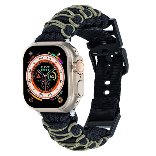 For Apple Watch Ultra 49mm Dual-layer Braided Paracord Buckle Watch Band(Black Army Green) - Watch Bands by buy2fix | Online Shopping UK | buy2fix