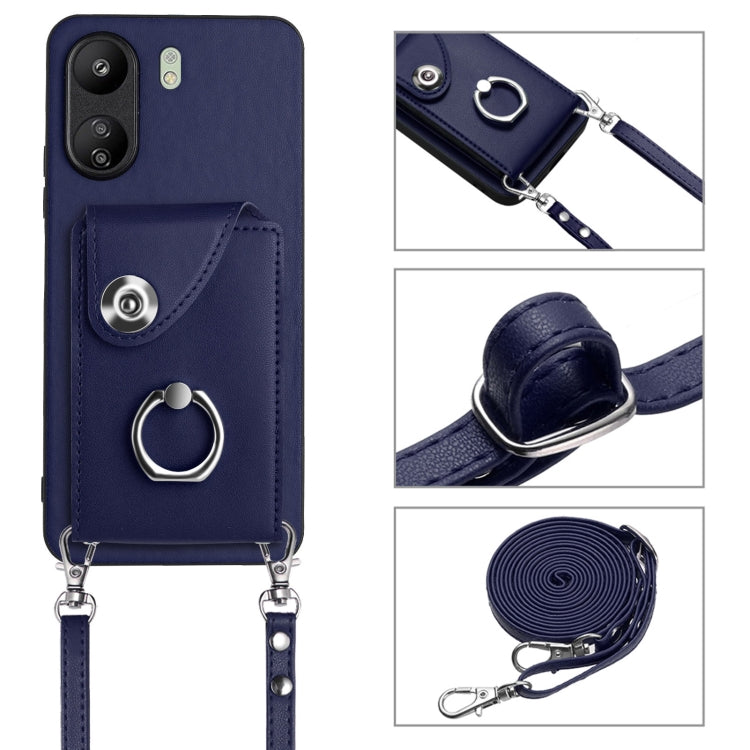 For Xiaomi Redmi 13C 4G / Poco C65 Organ Card Bag Ring Holder Phone Case with Long Lanyard(Blue) - 13C Cases by buy2fix | Online Shopping UK | buy2fix