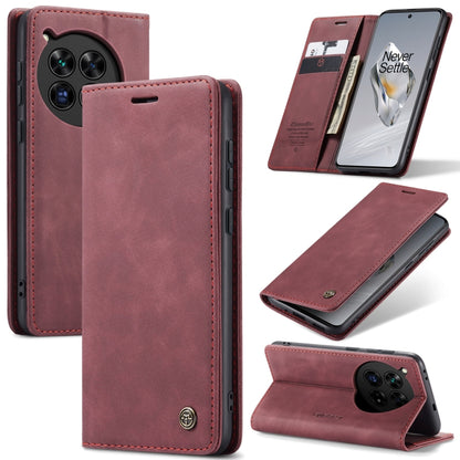 For OnePlus 12 CaseMe 013 Retro Frosted Flip Leather Phone Case(Wine Red) - OnePlus Cases by CaseMe | Online Shopping UK | buy2fix