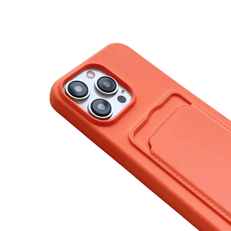 For iPhone 16 Card Slot Liquid Silicone Phone Case with Lanyard(Orange) - iPhone 16 Cases by buy2fix | Online Shopping UK | buy2fix