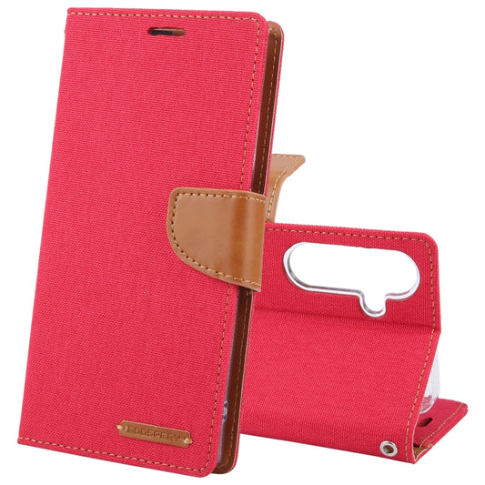 For Samsung Galaxy S24 5G GOOSPERY CANVAS DIARY Fabric Texture Flip Leather Phone Case(Red) - Galaxy S24 5G Cases by GOOSPERY | Online Shopping UK | buy2fix