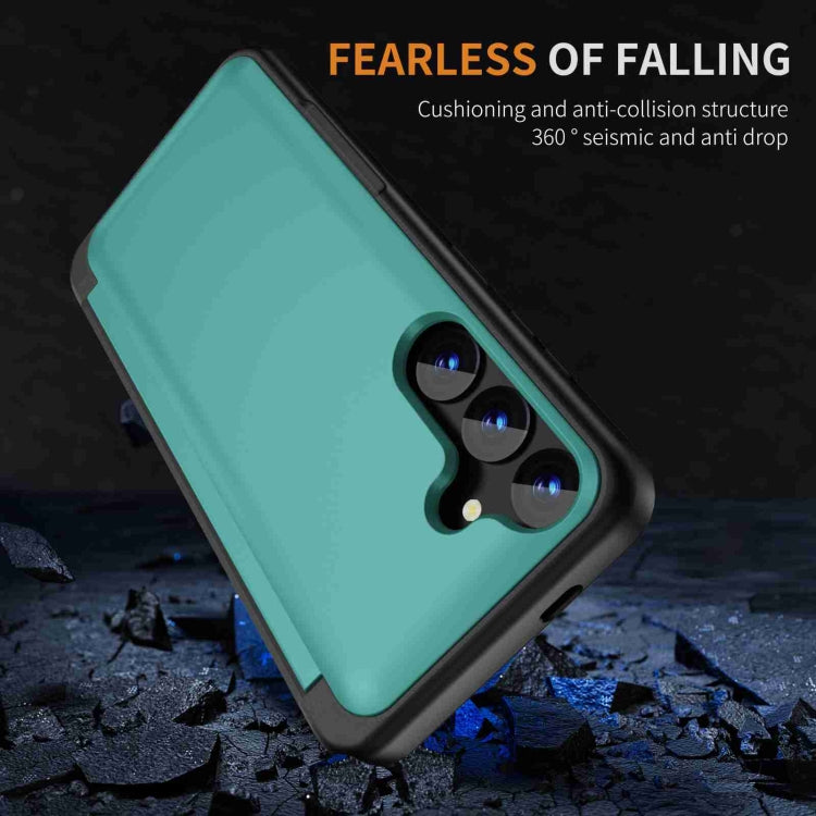 For Samsung Galaxy S22+ 5G 3 in 1 Flip Holder Phone Case(Cyan) - Galaxy S22+ 5G Cases by buy2fix | Online Shopping UK | buy2fix