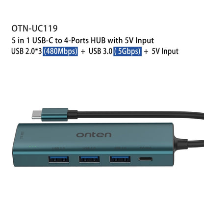 Onten UC119 5 in 1 USB-C / Type-C to USB 4-Ports USB HUB with 5V Input - USB HUB by Onten | Online Shopping UK | buy2fix