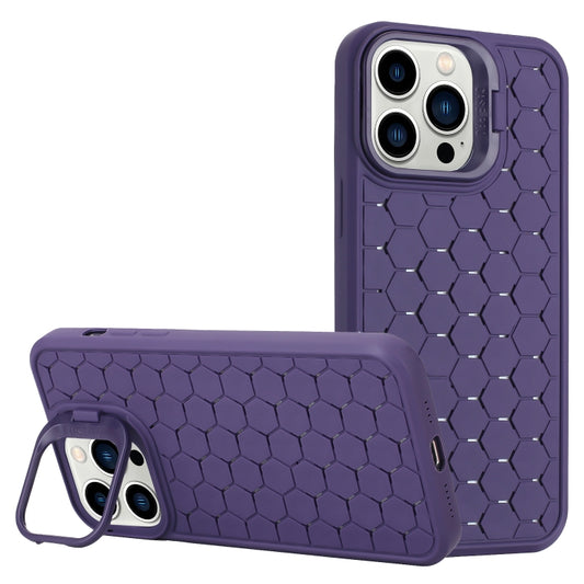 For iPhone 16 Pro Honeycomb Radiating Lens Holder Magsafe Phone Case(Purple) - iPhone 16 Pro Cases by buy2fix | Online Shopping UK | buy2fix