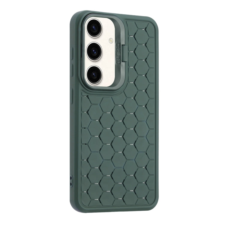 For Samsung Galaxy S23 FE 5G Honeycomb Radiating Lens Holder Magsafe Phone Case(Green) - Galaxy S23 FE 5G Cases by buy2fix | Online Shopping UK | buy2fix