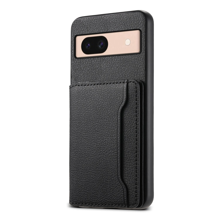 For Google Pixel 8a Calf Texture Card Bag Design Full Coverage Phone Case(Black) - Google Cases by buy2fix | Online Shopping UK | buy2fix