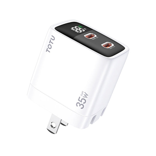 TOTU 35W GaN Dual USB-C/Type-C Smart Digital Display Charger, Plug:US Plug(White) - USB Charger by TOTUDESIGN | Online Shopping UK | buy2fix