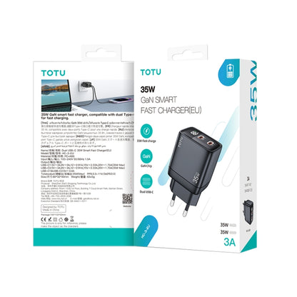 TOTU 35W GaN Dual USB-C/Type-C Smart Digital Display Charger, Plug:EU Plug(Black) - USB Charger by TOTUDESIGN | Online Shopping UK | buy2fix