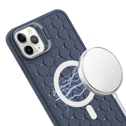 For iPhone 16 Pro Honeycomb Radiating Lens Holder Magsafe Phone Case with Lanyard(Blue) - iPhone 16 Pro Cases by buy2fix | Online Shopping UK | buy2fix