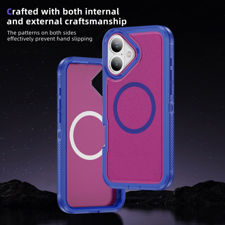 For iPhone 16 Plus Guard Magsafe Magnetic Ring Matte Phone Case(Blue+Rose Red) - iPhone 16 Plus Cases by buy2fix | Online Shopping UK | buy2fix