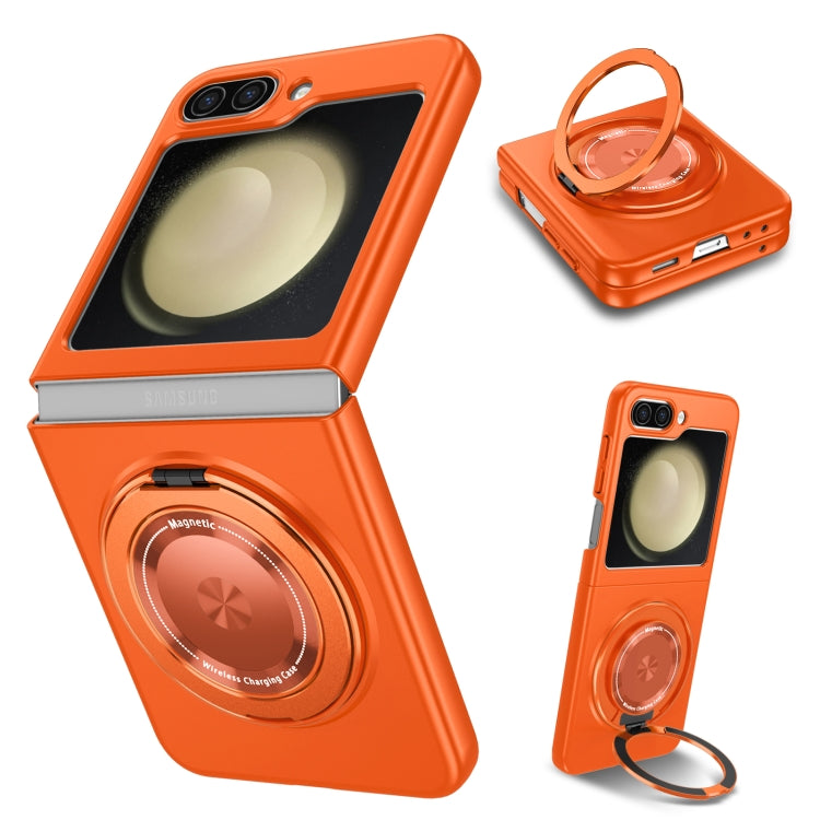 For Samsung Galaxy Z Flip5 5G 360 Degree Rotating Holder MagSafe PC Full Coverage Shockproof Phone Case(Orange) - Galaxy Z Flip5 Cases by buy2fix | Online Shopping UK | buy2fix