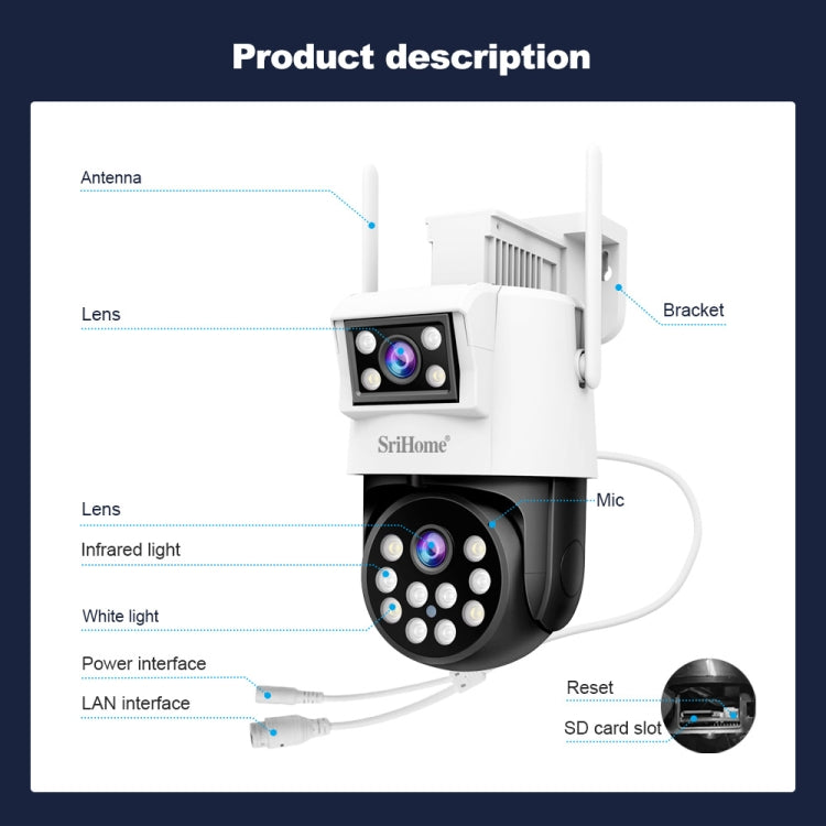 SriHome SH048 2MP + 2MP Humanoid Tracking Smart Night Vision Dual Lens IP Camera(UK Plug) - Wireless Camera by SriHome | Online Shopping UK | buy2fix