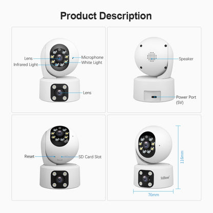 SriHome SH049 2MP + 2MP Humanoid Tracking Smart Night Vision Dual Lens HD IP Camera(US Plug) - Wireless Camera by SriHome | Online Shopping UK | buy2fix