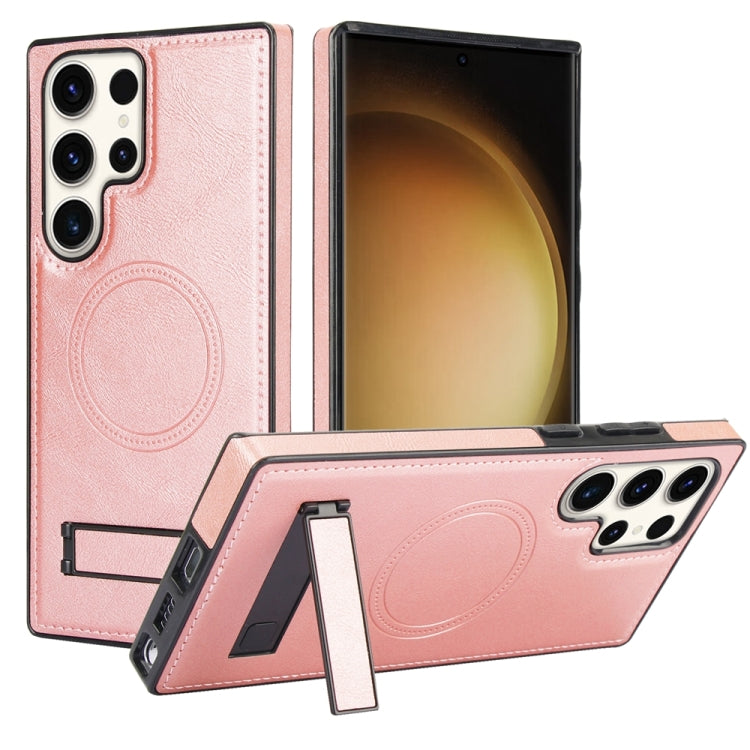 For Samsung Galaxy S23 Ultra 5G Retro Leather Invisible Stand MagSafe Phone Case(Rose Gold) - Galaxy S23 Ultra 5G Cases by buy2fix | Online Shopping UK | buy2fix